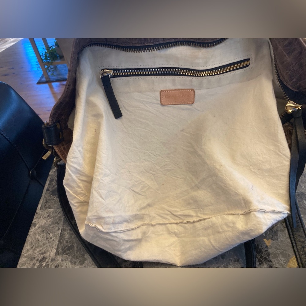 Clare V. Brown Crocodile Embossed Tote Hobo Shoulder Bag Womans Removable Strap - Picture 8 of 16